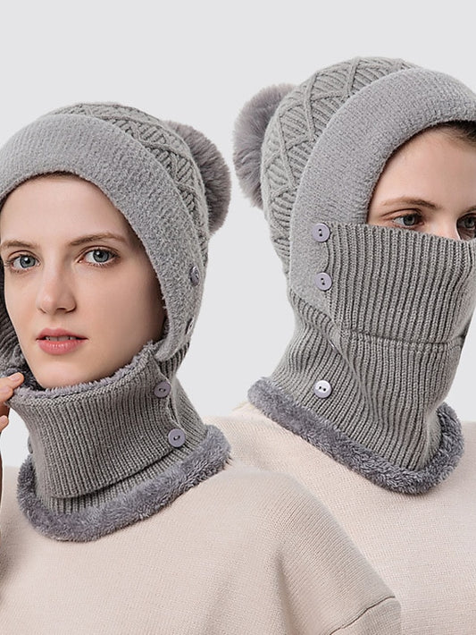 Winter Hats For Women Soft One-Piece Warm Mask Knitted Hat Thickened Lining Warm Beanies Female Cycling Cap - LuckyFash™