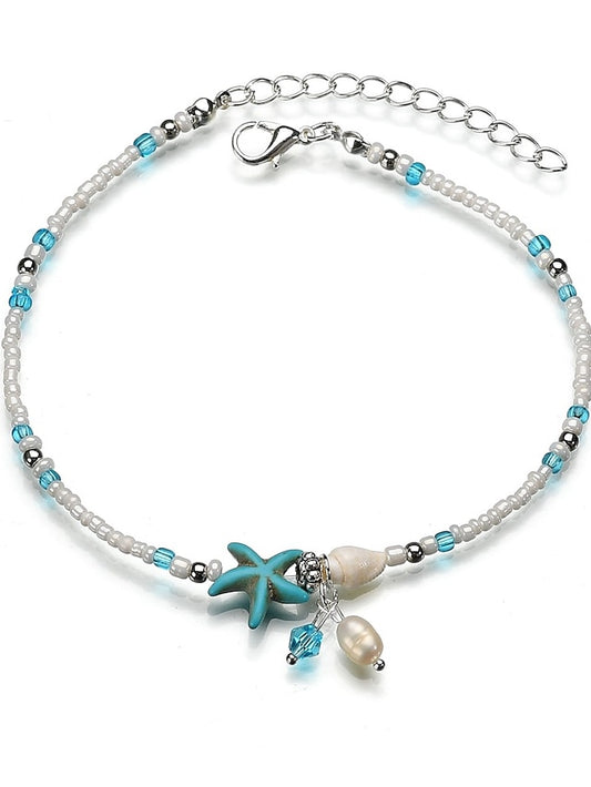 Anklet Fashion European Boho Women's Body Jewelry For Holiday Beach Beads Resin Starfish Blue 1 PC - LuckyFash™