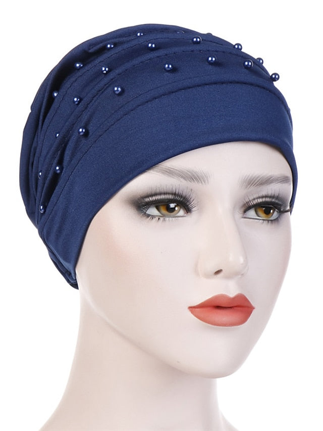 Fashion Muslim Women Turban Scarf Pearl Fold Turban Hat Cancer Chemo Beanies Cap Islamic Wrap Headscarf Musulman Femme Hijab Hair Accessories - LuckyFash™