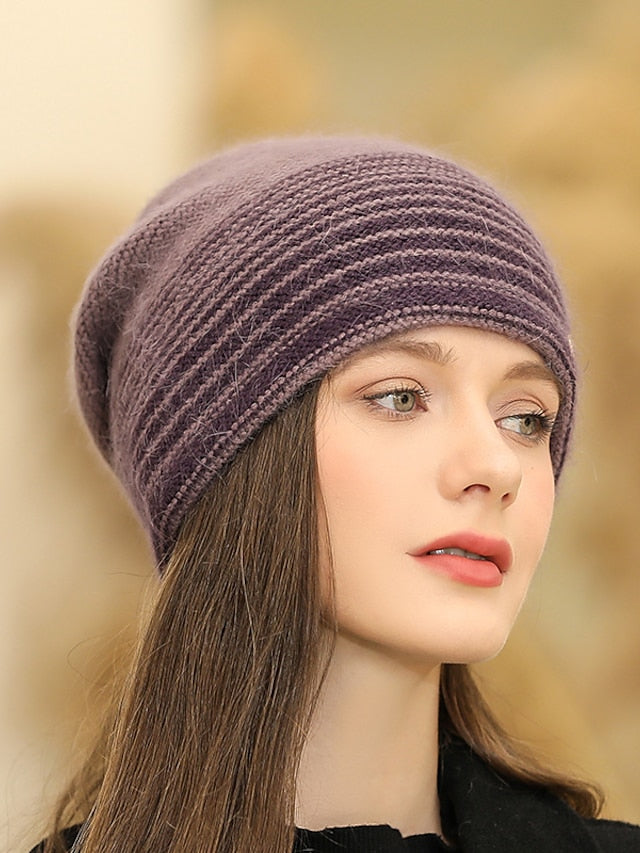 Women's Hat Beanie / Slouchy Black Purple Wine Outdoor Home Daily Knit Letter Stripe Portable Windproof Comfort - LuckyFash™