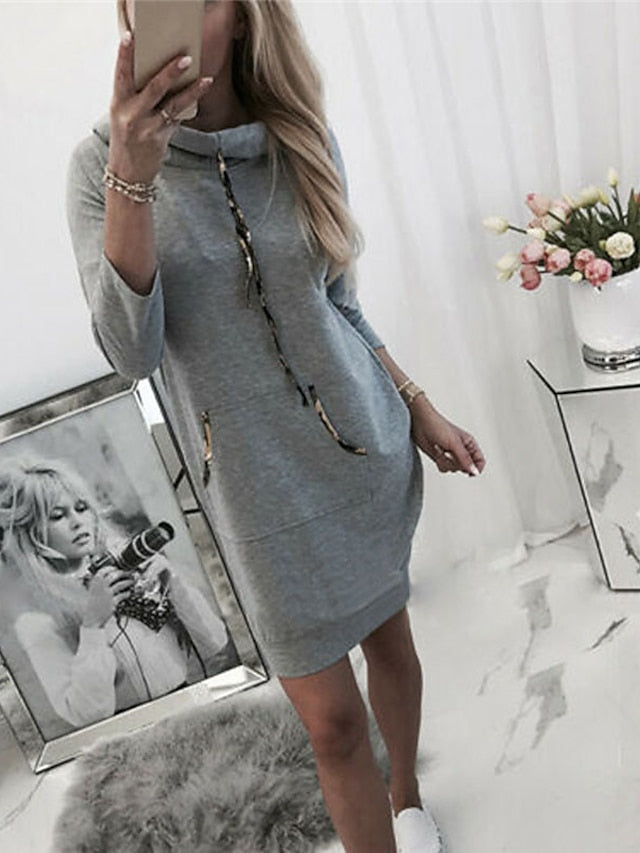 Women's Hoodie Dress Sweatshirt Dress Winter Dress Mini Dress White Pink Light Grey Long Sleeve Pure Color Pocket Spring Fall Winter Hooded Stylish Vacation Fall Dress Loose Fit 2023 S M L XL XXL 3XL - LuckyFash™
