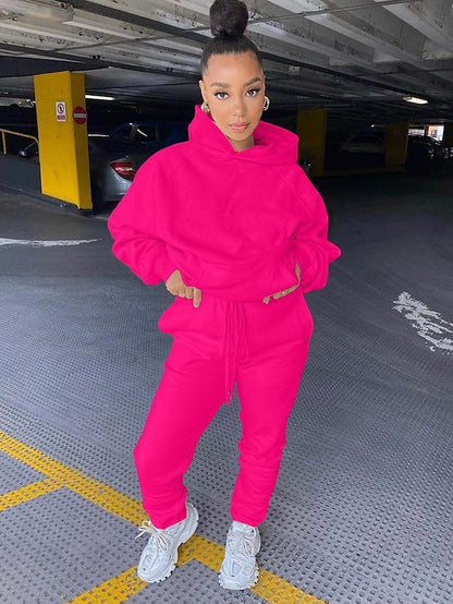 Women's Hoodie Tracksuit Pants Sets Streetwear Blue Pink Sports Outdoor Casual Daily Plain Drawstring Hooded S M L XL XXL - LuckyFash™