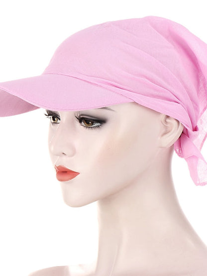 Women Classic Turban Hat Solid Color Outdoor Brim Sunshade Hats Female with Scarf Cap Soft Headscarf Beanie Baseball Cap - LuckyFash™