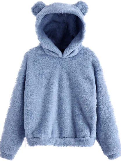 women's fleece fuzzy bear ear hooded sweatshirts hoodie long sleeve casual pullover tops multicolor - LuckyFash™