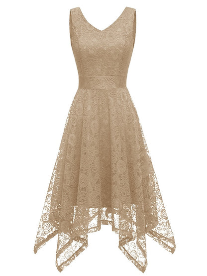 Women's Elegant Retro Swing Dress Midi Dress Party Outdoor Lace Backless Plain V Neck Sleeveless Regular Fit Spring Summer 2023 Navy Black S M L XL - LuckyFash™