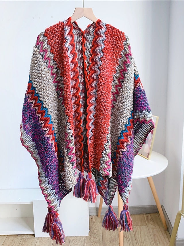 Women Autumn Winter New Colorful Thick Ponchos Knitted Ladies Cloak Warm Fashion Scarves & Wraps Holiday Travel Ethnic Covers - LuckyFash™