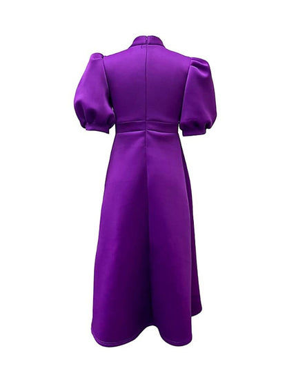 Womenâ€˜s Formal Party Dress Wedding Guest Dress Long Dress Maxi Dress Purple Yellow Red Short Sleeve Pure Color Bow Spring Summer High Neck 2023 S M L XL XXL 3XL - LuckyFash™