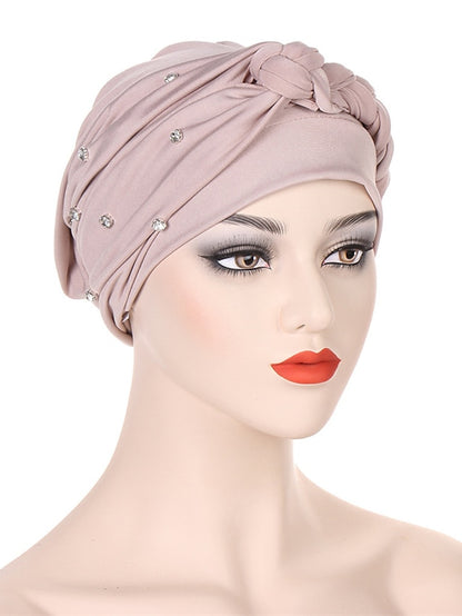 Bling Crystal with Braid Turbans For Women Muslim Turban Cap Islamic Head Wrap Indian Turbante Hat Hair Ready to Wear Hijabs - LuckyFash™