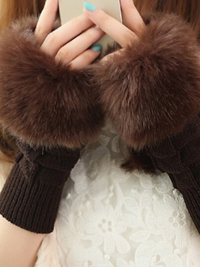 Women's Cute Faux Fur Fingerless Gloves - LuckyFash™