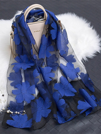 Fashion Women Scarf Summer Thin Breathable Scarves for Lady Shawls and Wraps Organza Hollowed Flowers Beach Stoles Bandana Foulard - LuckyFash™