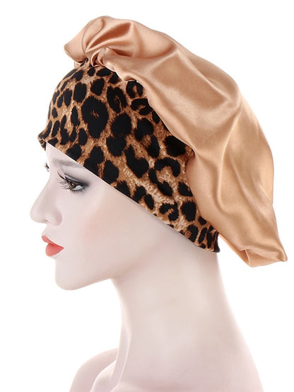 Women Satin Night Beauty Salon Sleep Cap Bonnet Hat Silk Headwrap Floral Print Wide Elastic Band Curly Springy Hair Chemo Cap Sleep Cap - LuckyFash™