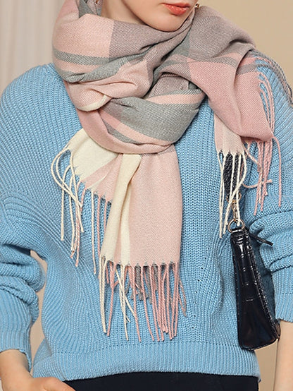 Women's Women's Shawls & Wraps Outdoor Dailywear Holiday Black Red Blue Scarf Plaid - LuckyFash™