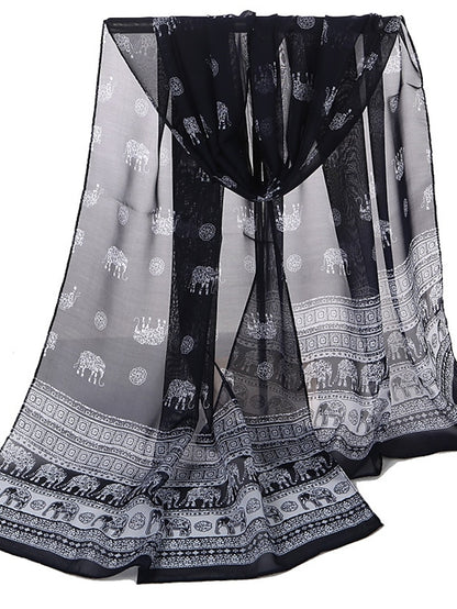 Ladies Exotic Ethnic Wind Elephant Print Chiffon Silk Scarf - LuckyFash™