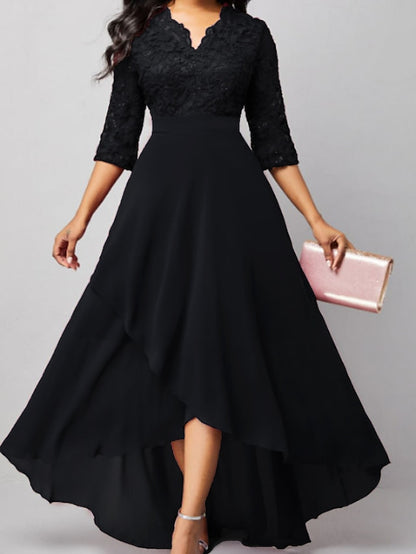 Womenâ€˜s Formal Party Dress Maxi long Dress Navy Blue 3/4 Length Sleeve Print Pure Color Ruched Lace Fall Winter V Neck Elegant Fashion Modern 2023 3XL - LuckyFash™
