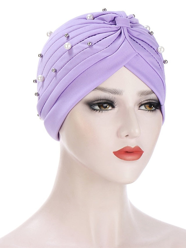 Boutique Solid Folds Pearl Muslim Turban Scarf Women Elastic Islamic Inner Hijab Caps Arab Wrap Head Femme Musulman Turbante - LuckyFash™