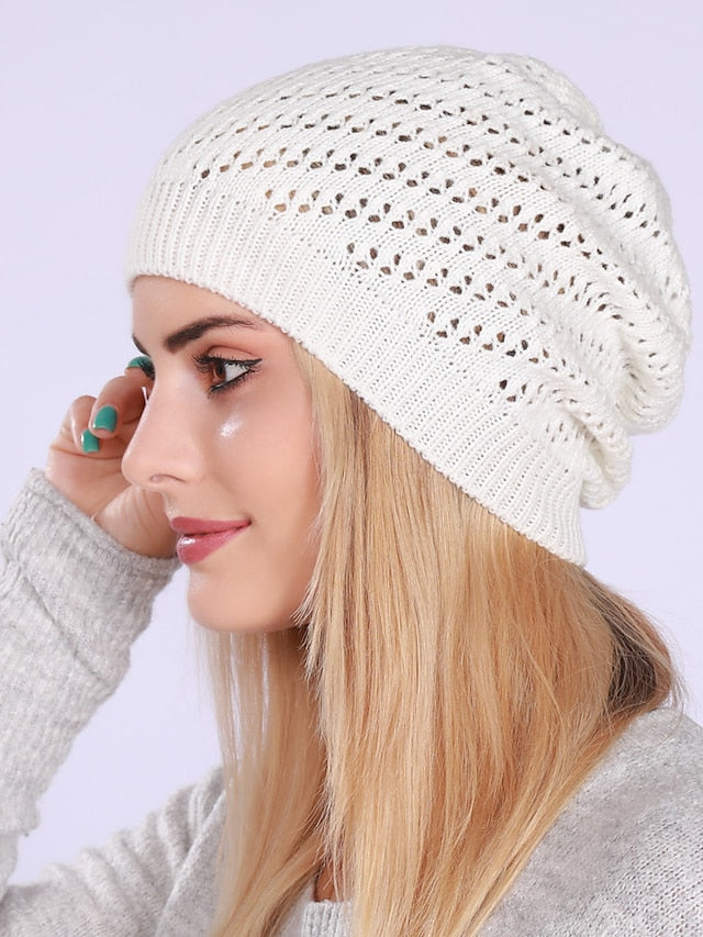 Fashion New Women Beanies Hat Cap Lady Spring Autumn Winter Solid Knitted Hollow Out Casual Bone Soft Cap Hat For Women - LuckyFash™