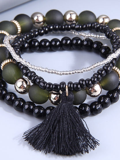 Women's Bead Bracelet Layered Vintage Theme Tassel Holiday Resin Bracelet Jewelry Black / White / Pink For Daily Holiday Date - LuckyFash™