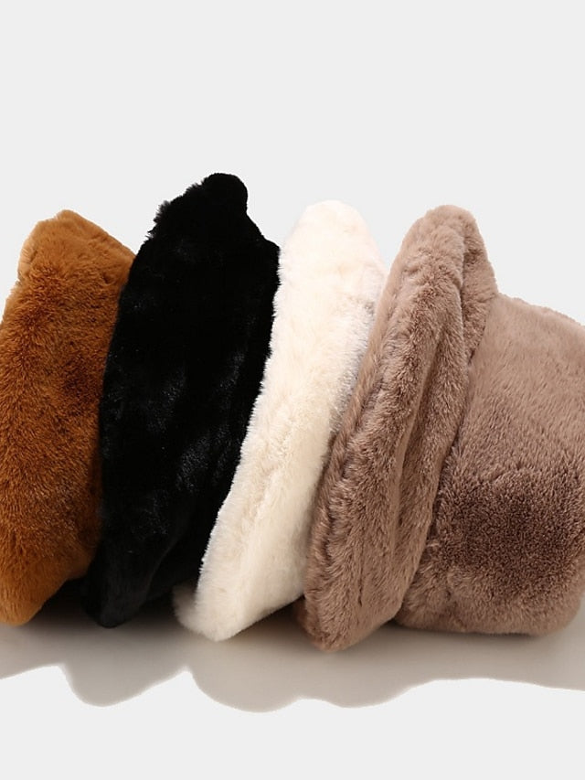 Winter Solid Fur Fluffy Bucket Hats Women Outdoor Warm Sun Hat Soft Furry Fisherman Cap Girl Fashion Panama Cap - LuckyFash™