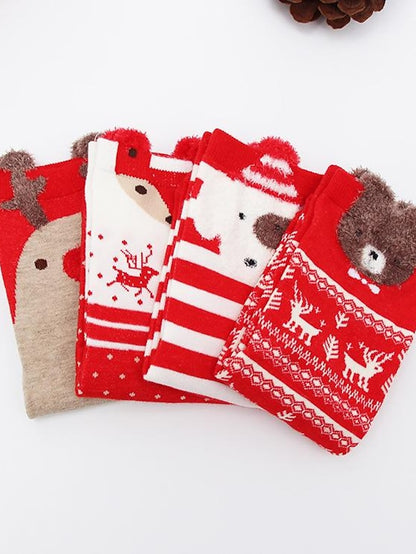 Women's Crew Socks Party Christmas Gift Animal Multi Color Spandex Nylon Cotton Basic Casual Warm Cute 4 Pairs - LuckyFash™