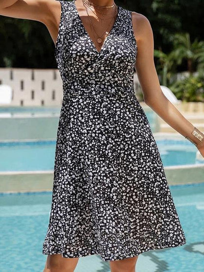 V-Neck Floral Lace-Up Sleeveless Casual Dress - LuckyFash™