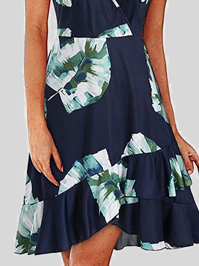 V-Neck Printed Sleeveless Suspender Dress - LuckyFash™