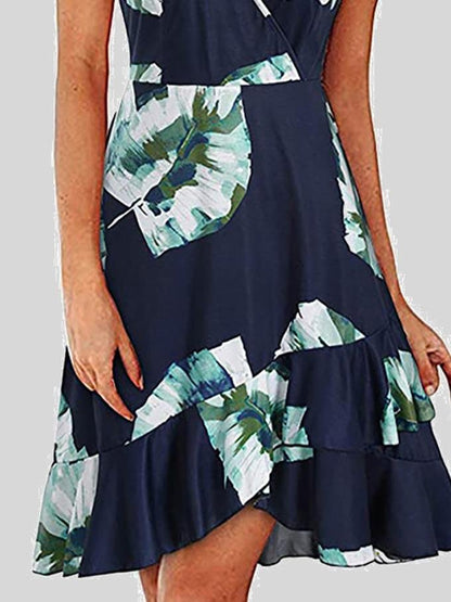 V-Neck Printed Sleeveless Suspender Dress - LuckyFash™