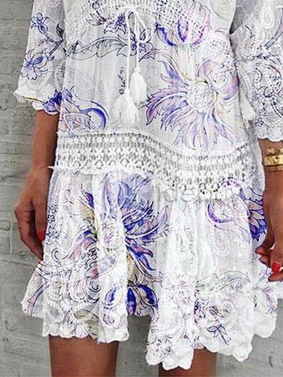 V-Neck Printed Three-Quarter Sleeve Casual Dress - LuckyFash™