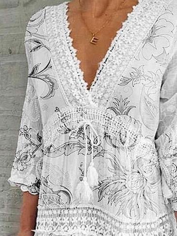 V-Neck Printed Three-Quarter Sleeve Casual Dress - LuckyFash™