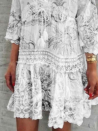 V-Neck Printed Three-Quarter Sleeve Casual Dress - LuckyFash™