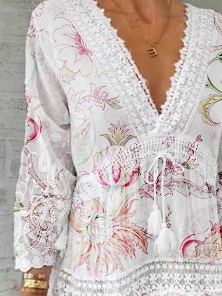 V-Neck Printed Three-Quarter Sleeve Casual Dress - LuckyFash™