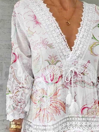 V-Neck Printed Three-Quarter Sleeve Casual Dress - LuckyFash™