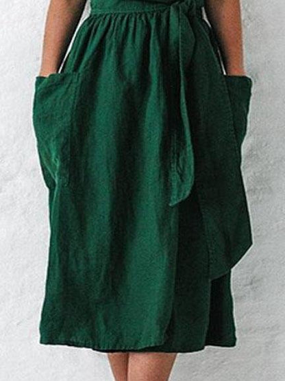 V-neck Short Sleeve Pocket Solid Color Dress - LuckyFash™