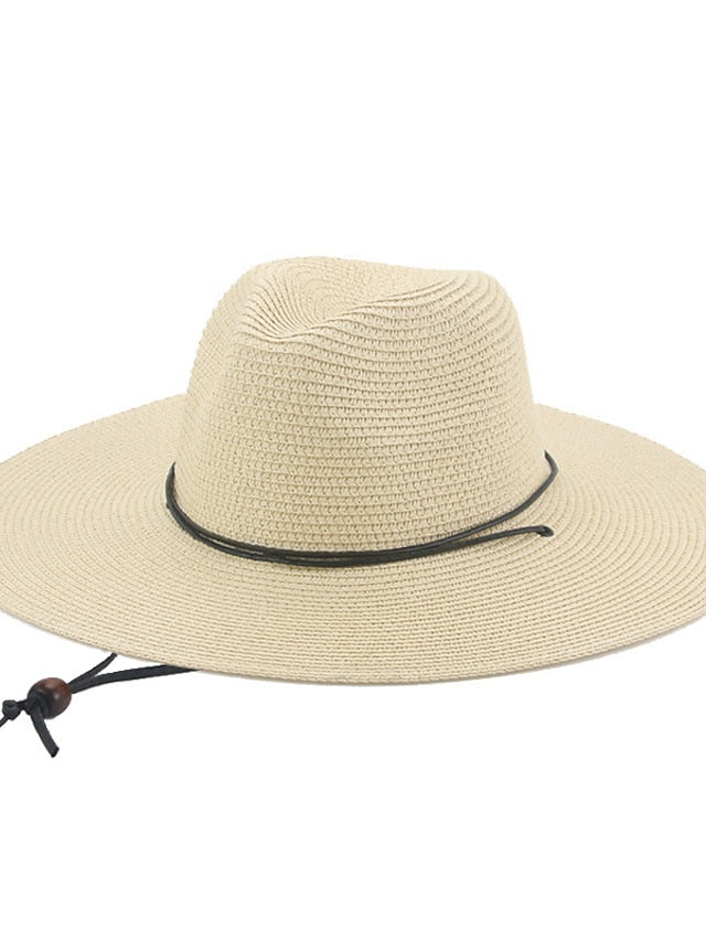 Women's Hat Straw Hat Black Khaki Beige Outdoor Daily Holiday Braided Pure Color Portable Sun Protection Breathable - LuckyFash™