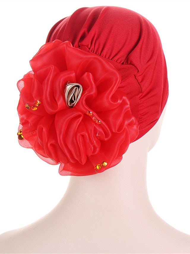 Women Solid Color Back Big Flower New Turban Muslim Hijab Caps Satin Flowers Arab Wrap Inner Hijabs Bonnet Hat Headdress - LuckyFash™