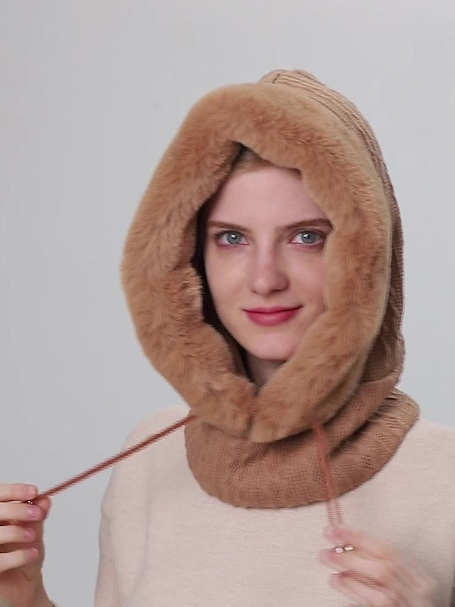 High Quality Winter Fur Cap Mask Set Hooded for Women Knitted Cashmere Neck Warm Outdoor Ski Windproof Hat Thick Plush Fluffy Beanies - LuckyFash™