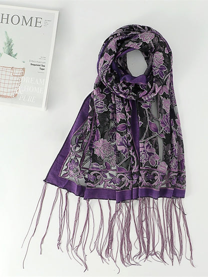 Fashion Women Viscose Scarf Laser Cut Lace Floral Patchwork Tassel Hijab Shawls and Wraps Female Foulards Echarpe for Women - LuckyFash™