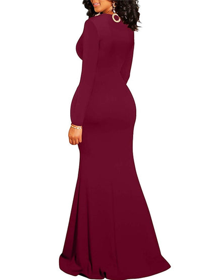 Womenâ€˜s Formal Party Dress Wedding Guest Dress Cocktail Dress Formal Dress Long Dress Maxi Dress Black Blue Wine Long Sleeve Pure Color Split Fall V Neck Winter Dress S M L XL XXL - LuckyFash™