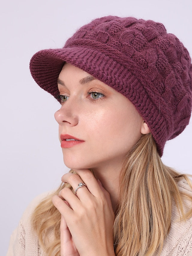 Warm Knitting Beret Hat Winter Women Solid Cap Outdoor Windproof Ear Protection Skiing Hiking Girls Caps - LuckyFash™