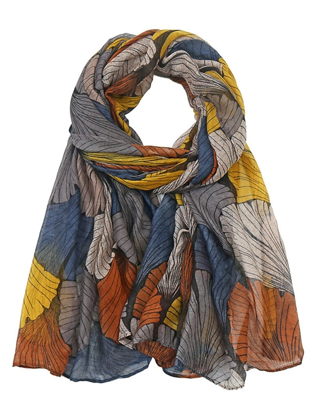 Retro Plant Print Scarves Women Ginkgo Leaf Printing Shawl And Wraps Laday Foulard Flower Hijab Long Style Scarf - LuckyFash™