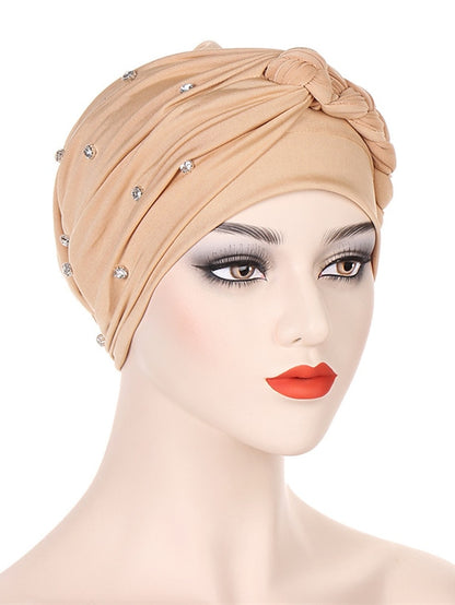 Bling Crystal with Braid Turbans For Women Muslim Turban Cap Islamic Head Wrap Indian Turbante Hat Hair Ready to Wear Hijabs - LuckyFash™