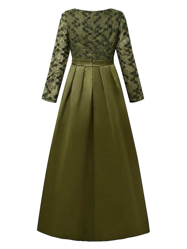 Womenâ€˜s Formal Party Dress Swing Dress A Line Dress Long Dress Maxi Dress Black Green Long Sleeve Pure Color Patchwork Winter Fall Spring V Neck Fashion Winter Dress Evening Party 2023 S M L XL 2XL - LuckyFash™