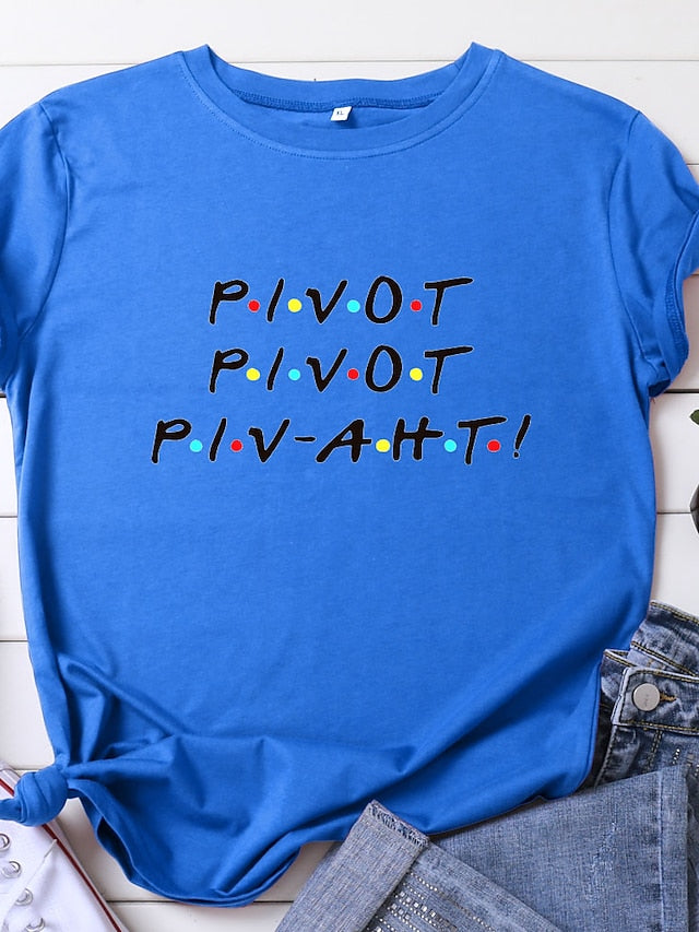 friends shirt women pivot friend t shirt letters print short sleeve casual letters printed top tee grey - LuckyFash™