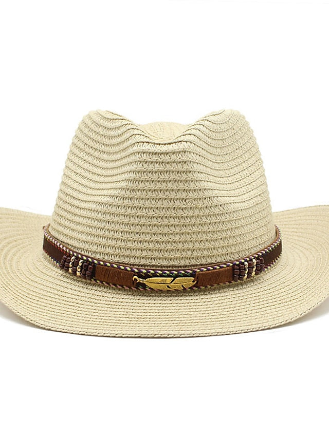 Men's Women's Sun Hat Straw Hat Sports & Outdoor Daily Holiday Solid / Plain Color Straw Retro Simple Style Sunscreen 1 pcs - LuckyFash™