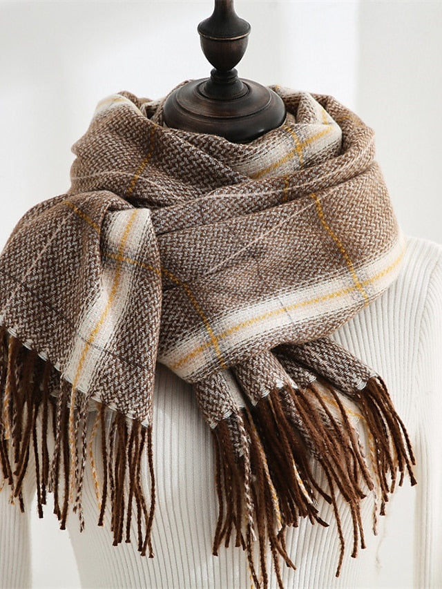 Women's Women's Shawls & Wraps Outdoor Dailywear Holiday Yellow Blue Pink Scarf Plaid - LuckyFash™