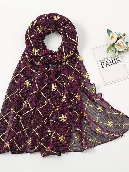 Long Style Plaid Scarf Women Shimmer Hijab Gold Shiny Shawl Glitter Headband Female Muslim Hijab - LuckyFash™