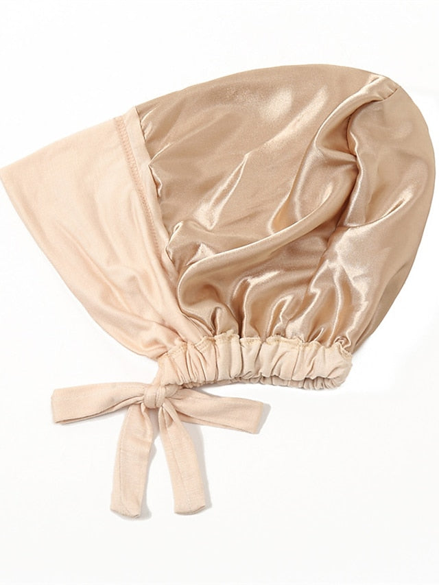 Muslim Satin Hijab Cap Full Cover Inner Hat Islamic Head Wear Stretch Turban Underscarf Bonnet Straps Headband - LuckyFash™