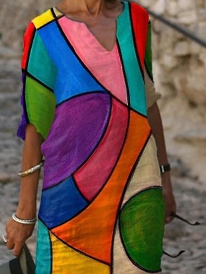 Women's Ethnic Dress Shift Dress Print Dress Midi Dress Black Royal Blue Blue Half Sleeve Floral Print Summer Spring V Neck Elegant 2023 S M L XL XXL - LuckyFash™