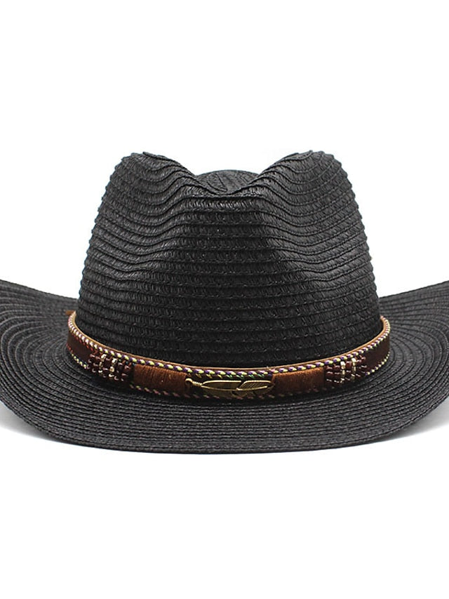 Men's Women's Sun Hat Straw Hat Sports & Outdoor Daily Holiday Solid / Plain Color Straw Retro Simple Style Sunscreen 1 pcs - LuckyFash™