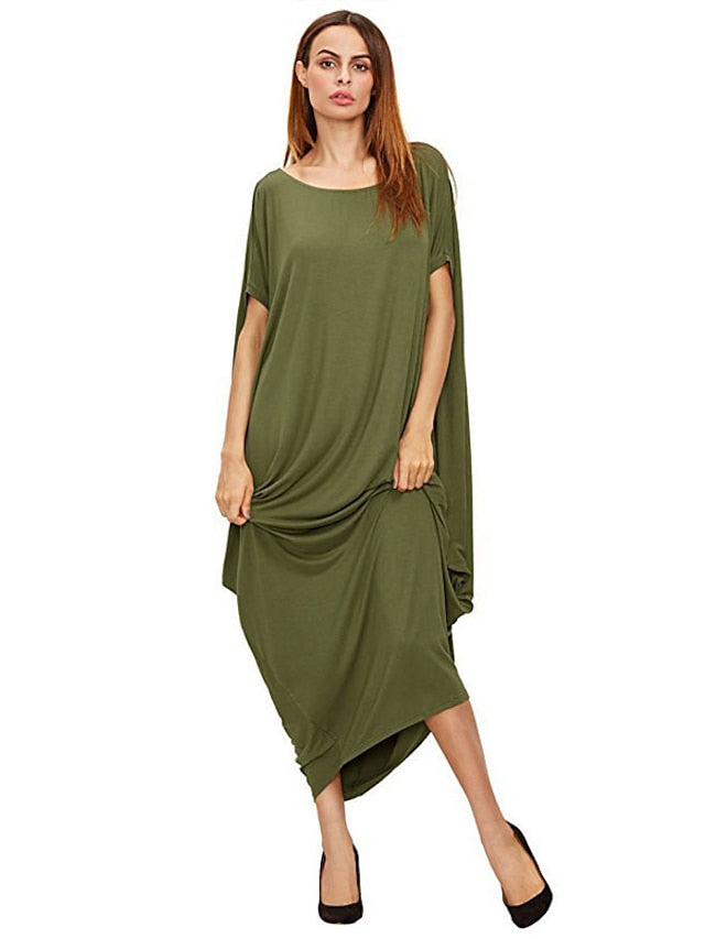 Women's Kaftan Dress Long Dress Maxi Dress Green Black Wine Half Sleeve Pure Color Fall Spring Autumn Romantic Loose Fit M L XL XXL - LuckyFash™
