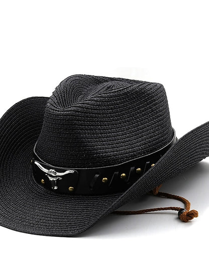 Ethnic Style Hat Cowboy Men Straw Panama Hat Belt Cow Decorate Wide Brimmed Hats For Summer Khaki Women Hat New Arrival - LuckyFash™